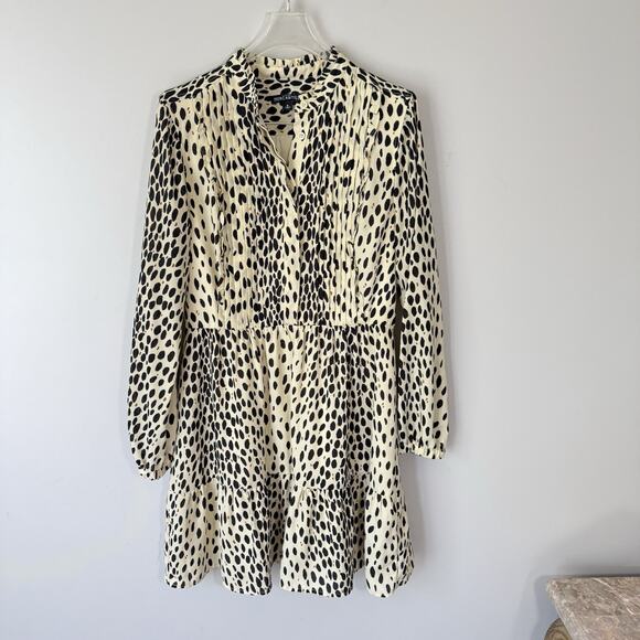 J. Crew Printed Ruffle Spotted Pintuck Dress Size 6 Longsleeves High Neck - Picture 1 of 6